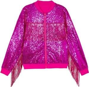 Tessel Sequin Jacket for Women Sparkly Bomber Varsity Trendy Shiny Coat Ladies Glitter Birthday Party Holiday Clothes