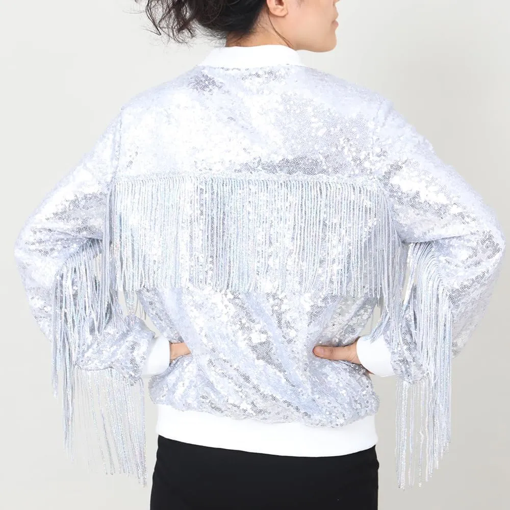 Tessel Sequin Jacket for Women Sparkly Bomber Varsity Trendy Shiny Coat Ladies Glitter Birthday Party Holiday Clothes