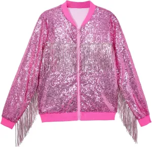 Tessel Sequin Jacket for Women Sparkly Bomber Varsity Trendy Shiny Coat Ladies Glitter Birthday Party Holiday Clothes