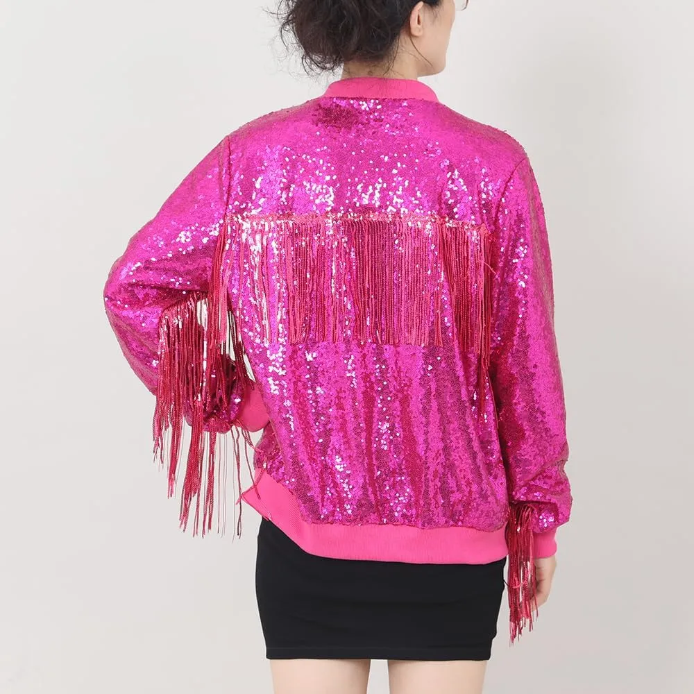 Tessel Sequin Jacket for Women Sparkly Bomber Varsity Trendy Shiny Coat Ladies Glitter Birthday Party Holiday Clothes