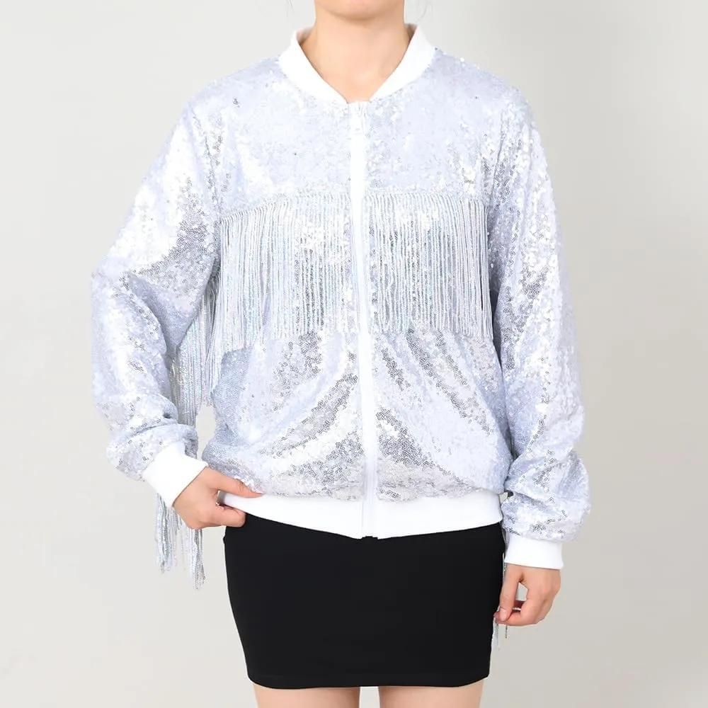 Tessel Sequin Jacket for Women Sparkly Bomber Varsity Trendy Shiny Coat Ladies Glitter Birthday Party Holiday Clothes