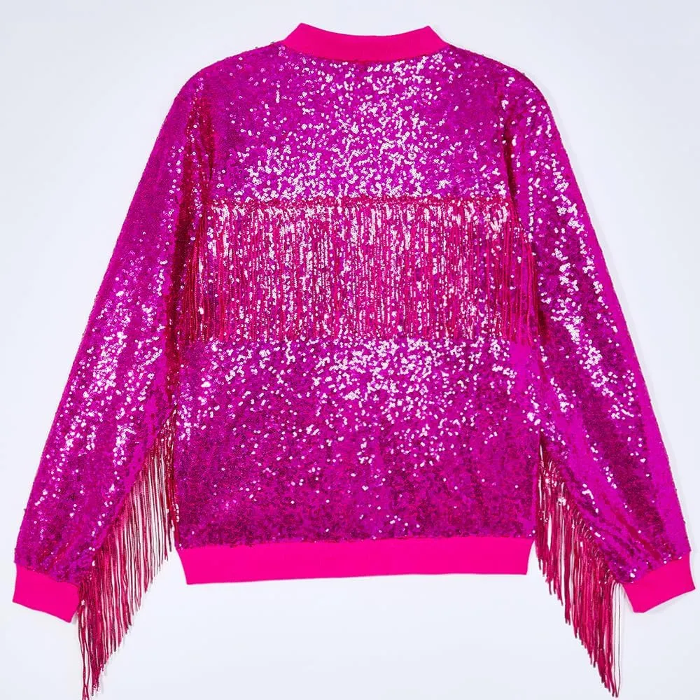 Tessel Sequin Jacket for Women Sparkly Bomber Varsity Trendy Shiny Coat Ladies Glitter Birthday Party Holiday Clothes