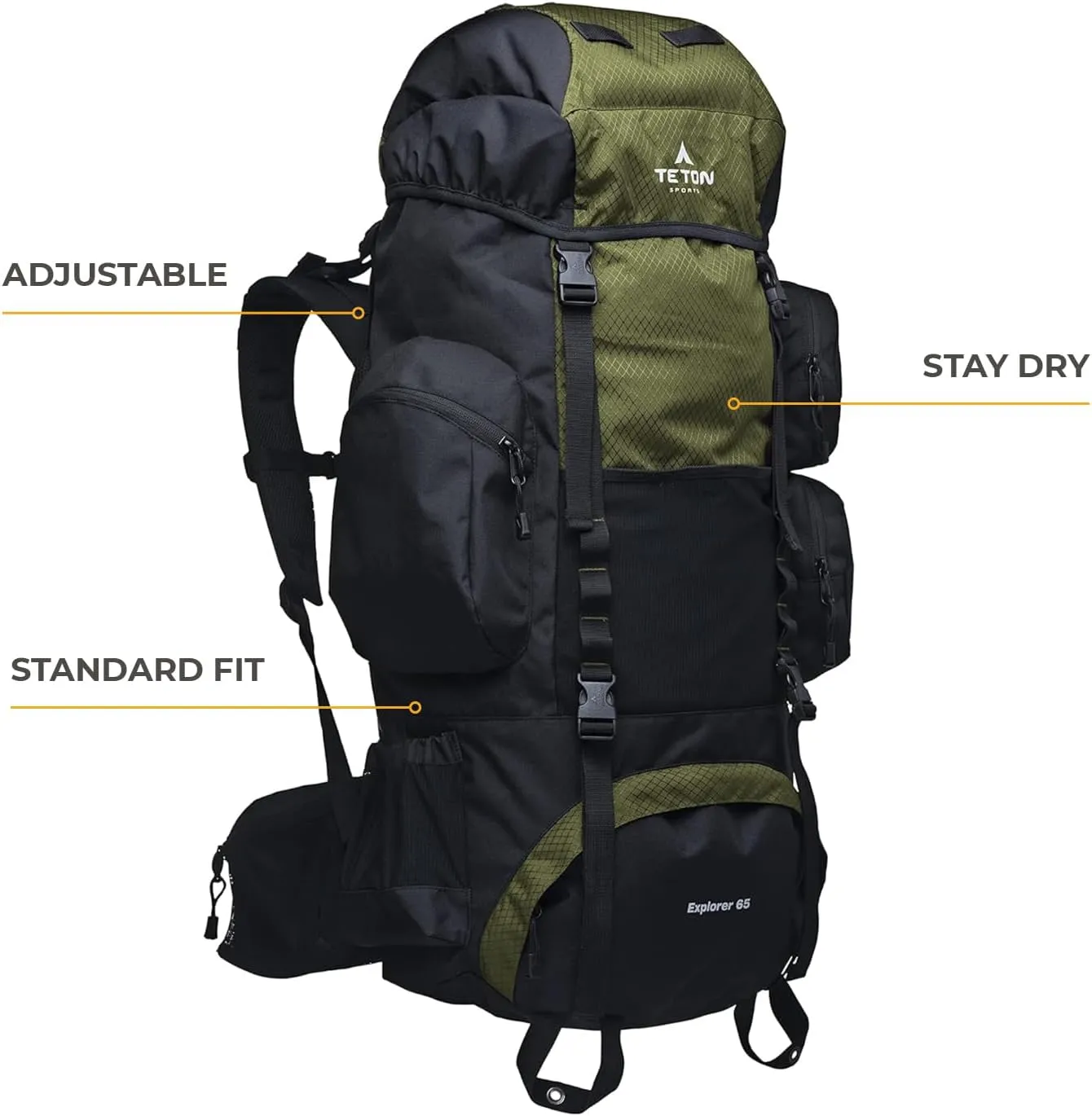 Teton 65L Explorer Internal Frame Backpack for Hiking, Camping, Backpacking, Rain Cover Included, Graphite