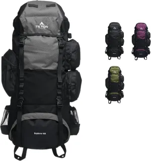 Teton 65L Explorer Internal Frame Backpack for Hiking, Camping, Backpacking, Rain Cover Included, Graphite