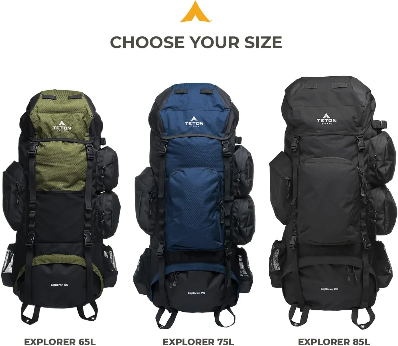 Teton 65L Explorer Internal Frame Backpack for Hiking, Camping, Backpacking, Rain Cover Included, Graphite