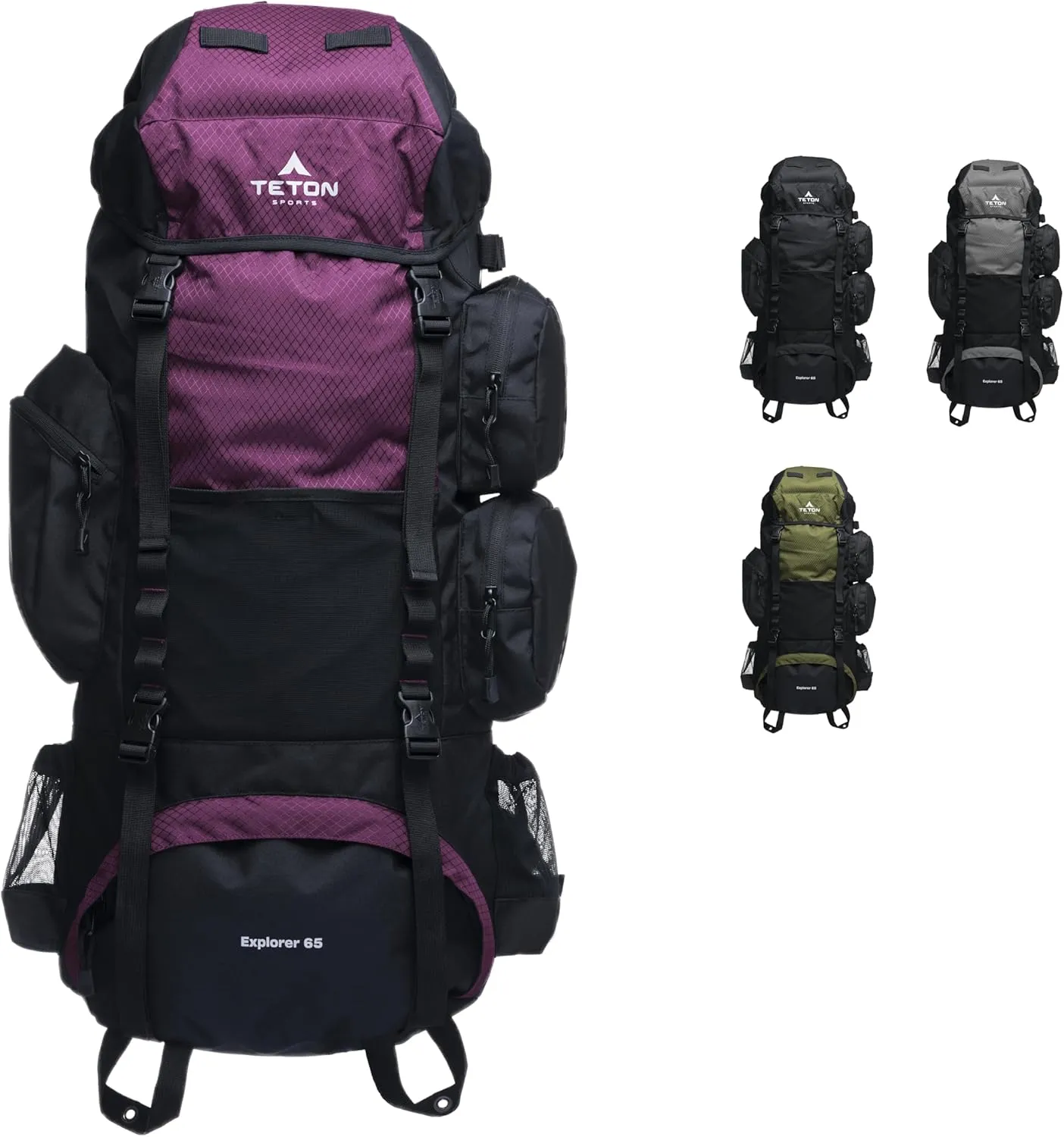 TETON 65L Explorer Internal Frame Backpack for Hiking, Camping, Backpacking, Rain Cover Included