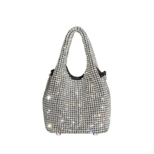 Thea Small Crystal Top Handle Bag in Silver