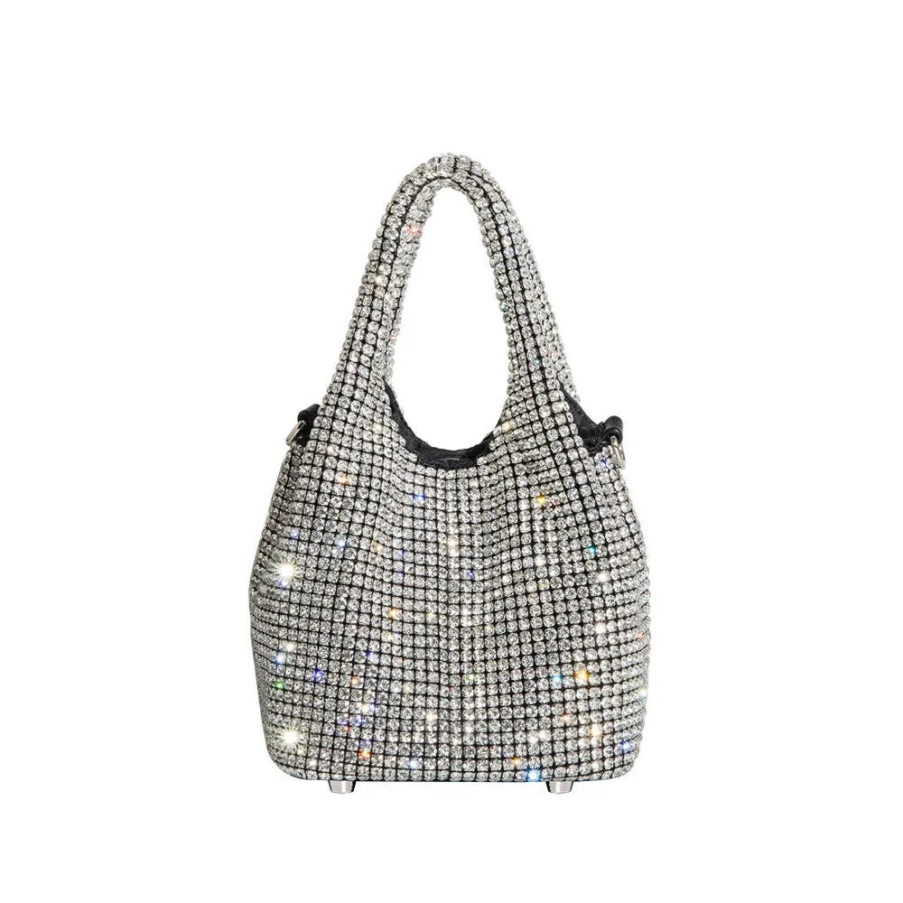 Thea Small Crystal Top Handle Bag in Silver