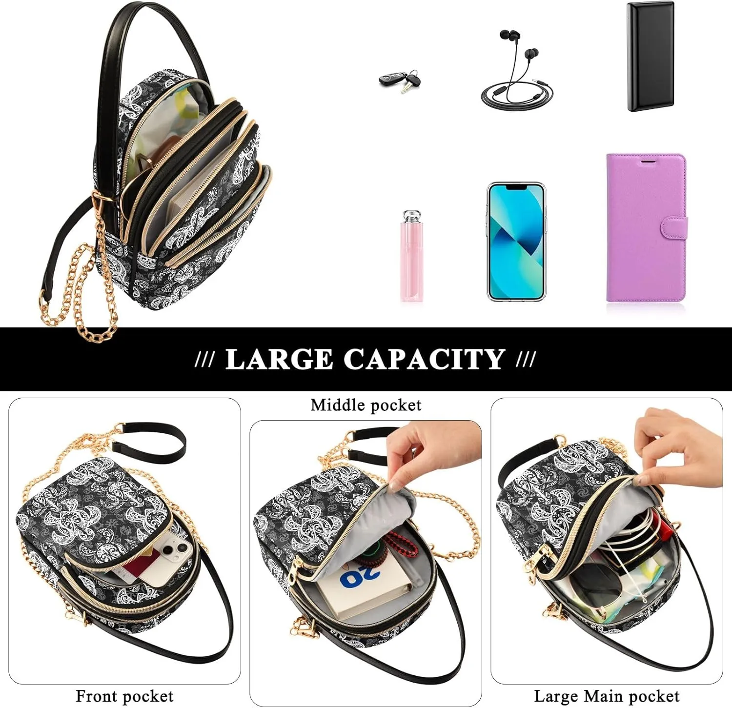 Tie Dye Flowers Quilted Crossbody Purse Crossbody Phone Bags for Women
