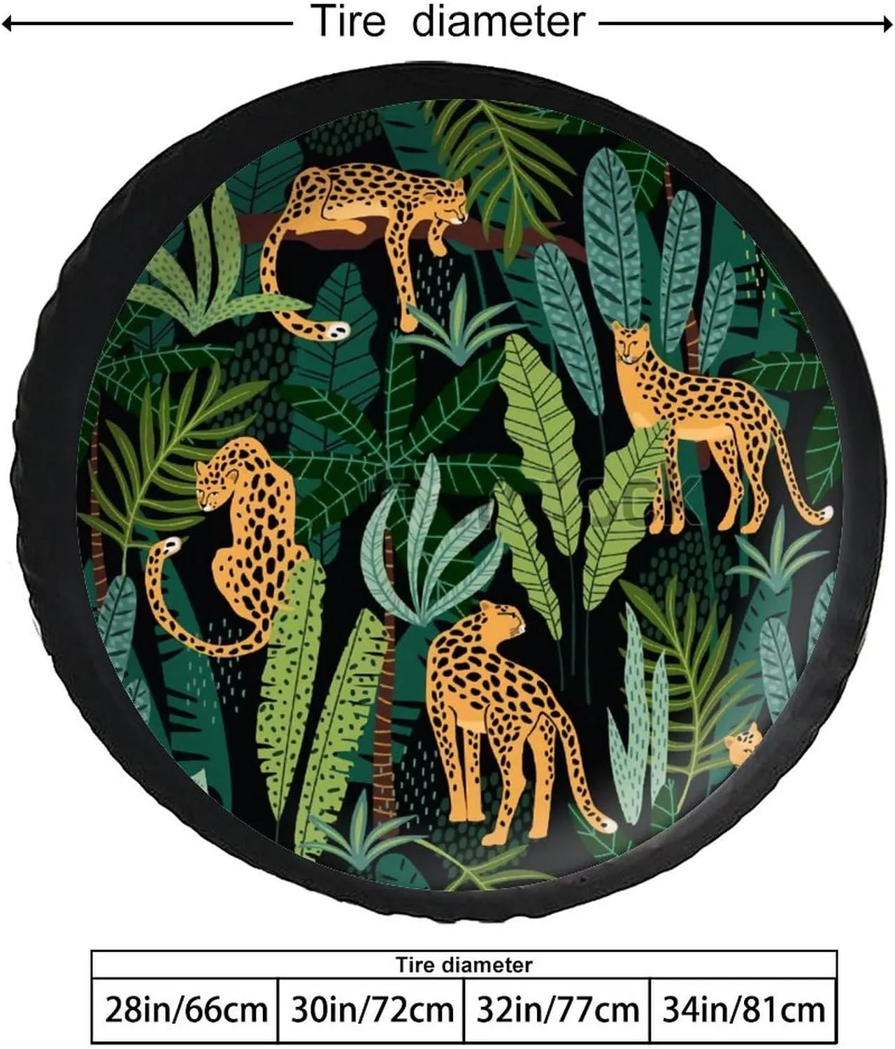 Tigers Leopard in Jungle Palm Tree Leaf Travel Trailer Camper Truck SUV Motorhome Waterproof Wheel Cover, Sun Rain Snow Protector 28inch