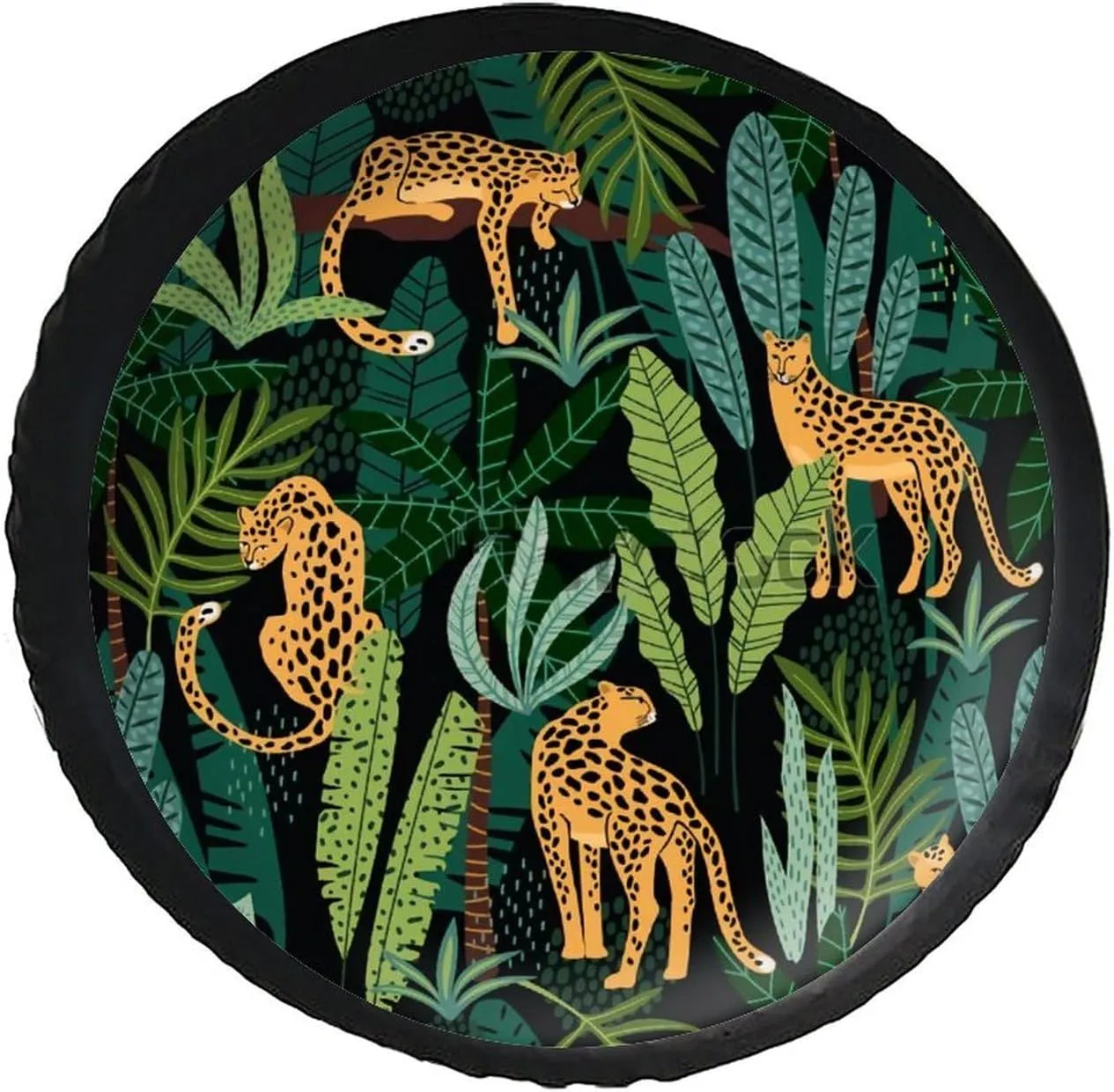 Tigers Leopard in Jungle Palm Tree Leaf Travel Trailer Camper Truck SUV Motorhome Waterproof Wheel Cover, Sun Rain Snow Protector 28inch