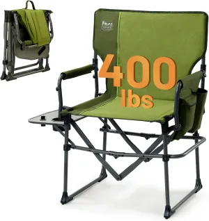 TIMBER RIDGE Aluminum Camping Directors Chair with Side Table Pocket, Portable Folding Chair, Heavy Duty Lawn Chair for Fishing Trip Picnic Concert Outdoor 400lbs, Green