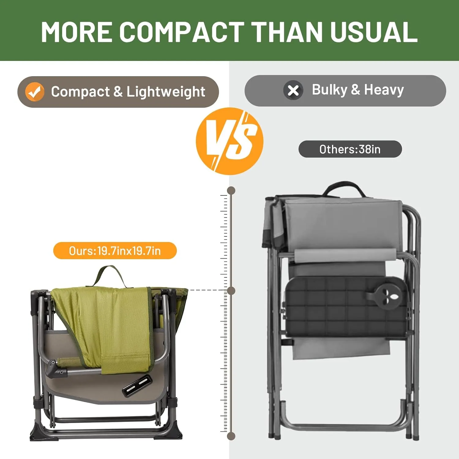 TIMBER RIDGE Aluminum Camping Directors Chair with Side Table Pocket, Portable Folding Chair, Heavy Duty Lawn Chair for Fishing Trip Picnic Concert Outdoor 400lbs, Green