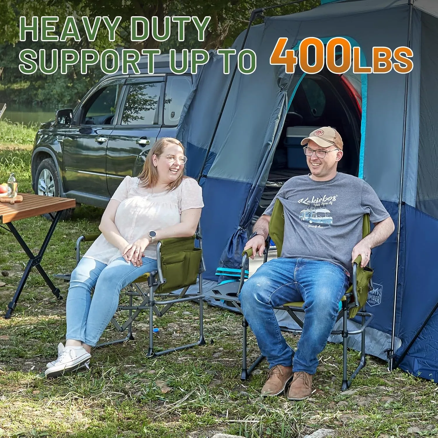 TIMBER RIDGE Aluminum Camping Directors Chair with Side Table Pocket, Portable Folding Chair, Heavy Duty Lawn Chair for Fishing Trip Picnic Concert Outdoor 400lbs, Green