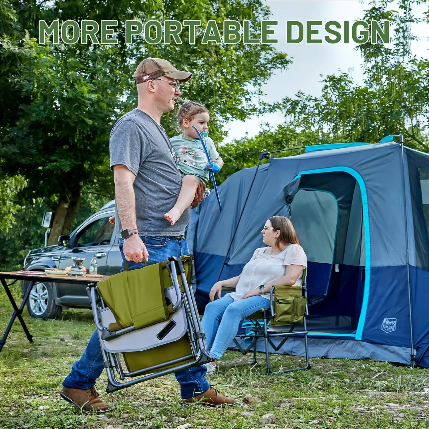 TIMBER RIDGE Aluminum Camping Directors Chair with Side Table Pocket, Portable Folding Chair, Heavy Duty Lawn Chair for Fishing Trip Picnic Concert Outdoor 400lbs, Green