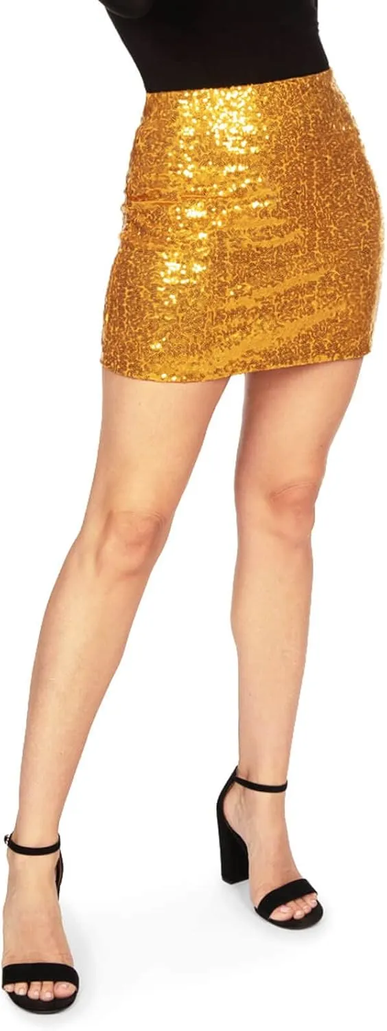 Tipsy Elves Womens Sequin Skirts Sparkly Knee Length Concert Mini Skirt Shiny Dance Club Rave Party Skirt for Women