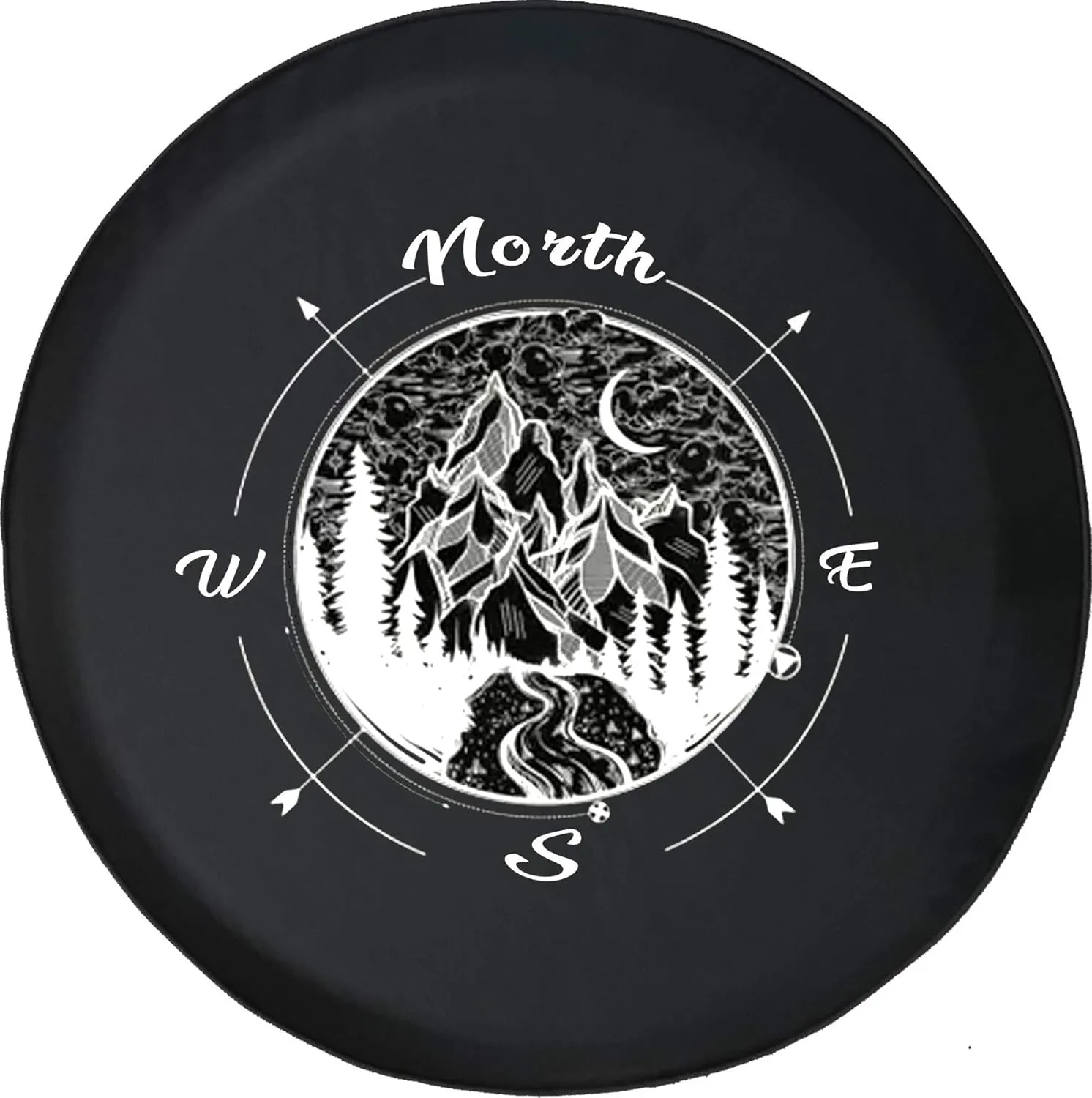 Tire Cover Mountain Range Compass Hiking Camping Universal Fit for Size 32 Inch Black