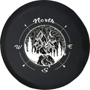 Tire Cover Mountain Range Compass Hiking Camping Universal Fit for Size 32 Inch Black