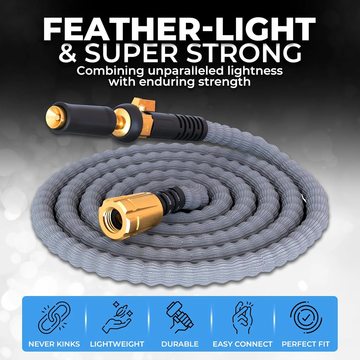 TITAN Garden Hose 65FT | NON-EXPANDING Durable, Flexible, Ultra Lightweight, Extra Strength Fabric Hybrid Water Hose, Heavy Duty Brass Connectors, With Jet Nozzle For Home, Marine, RV