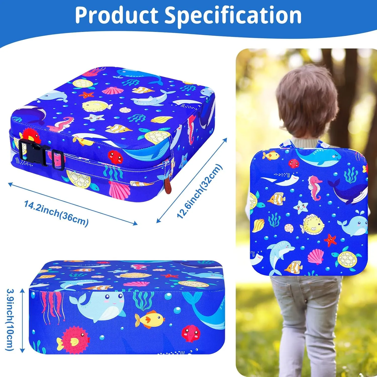Toddler Booster Seat for Kitchen Chair, Non-Slip Kids Dining Table Booster Seat with Adjustable Safer Straps, Portable Baby Eating Travel Camping Increasing Cushion