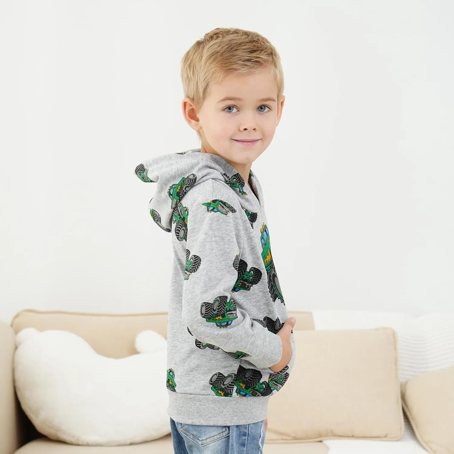 Toddler Boy Hoodie Cartoon Graphic Fall Clothes Kids Cute Sweatshirts With Kangaroo Pocket 2-8T