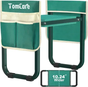 TomCare Garden Kneeler and Seat Upgraded 10.24" Wide Kneeling Pad Garden Bench with 2 Large Tool Bags Heavy Duty Foldable Garden Stool Tools Gardening Gifts for Women Men Seniors Gardeners