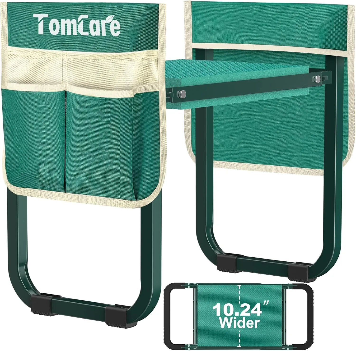 TomCare Garden Kneeler and Seat Upgraded 10.24" Wide Kneeling Pad Garden Bench with 2 Large Tool Bags Heavy Duty Foldable Garden Stool Tools Gardening Gifts for Women Men Seniors Gardeners