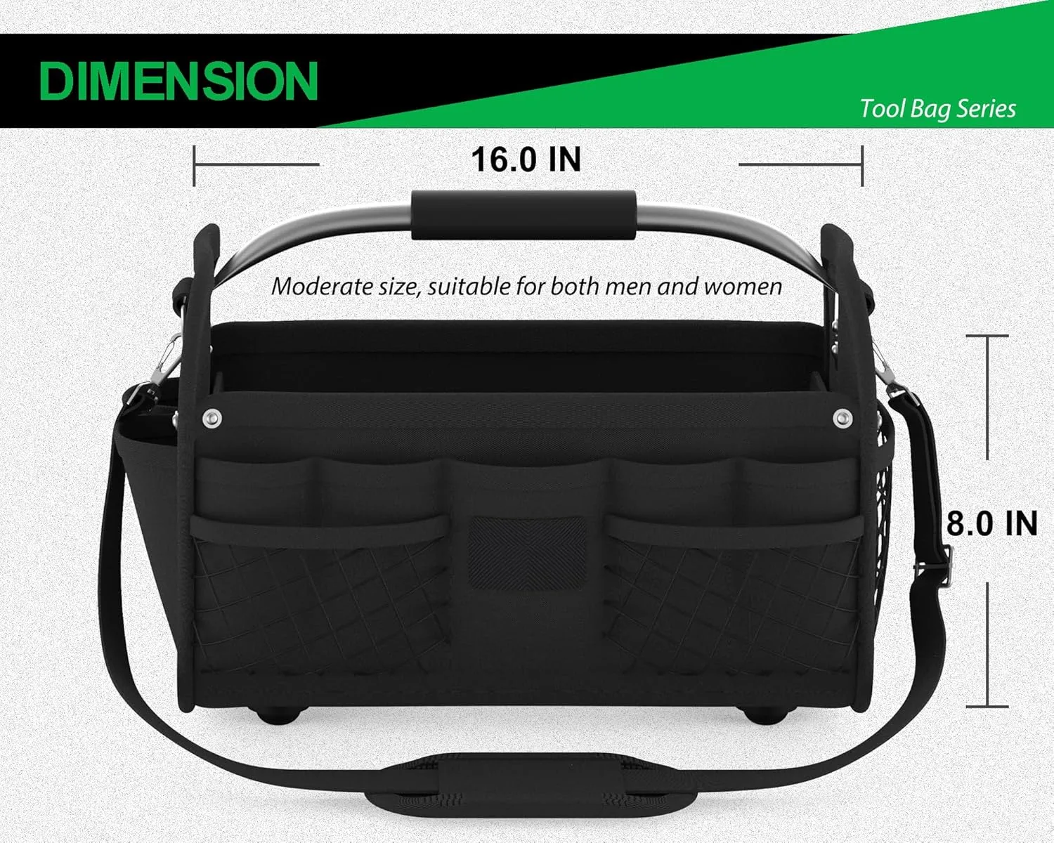 Tool Tote Bag 16 Inch, Carrying Tool Bag, Portable Empty Electrician, Gardening Tool Box Organizer, Convenient Storage and Access Tools, Steel Handle, Waterproof Structure (Black)