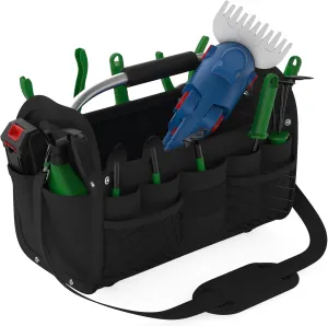 Tool Tote Bag 16 Inch, Carrying Tool Bag, Portable Empty Electrician, Gardening Tool Box Organizer, Convenient Storage and Access Tools, Steel Handle, Waterproof Structure (Black)