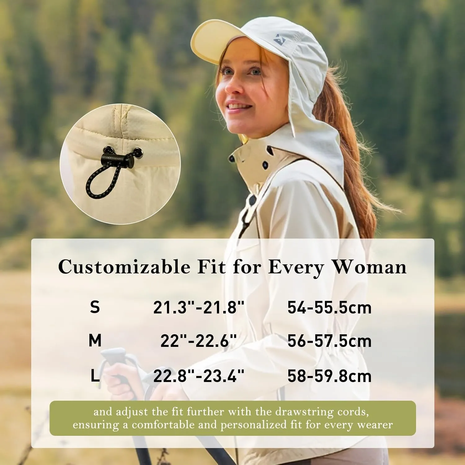 TOP-EX L/XL Sun Hats for Women Ponytail Baseball Cap with Neck Flap UPF50 Summer Hiking Gardening Hat Waterproof