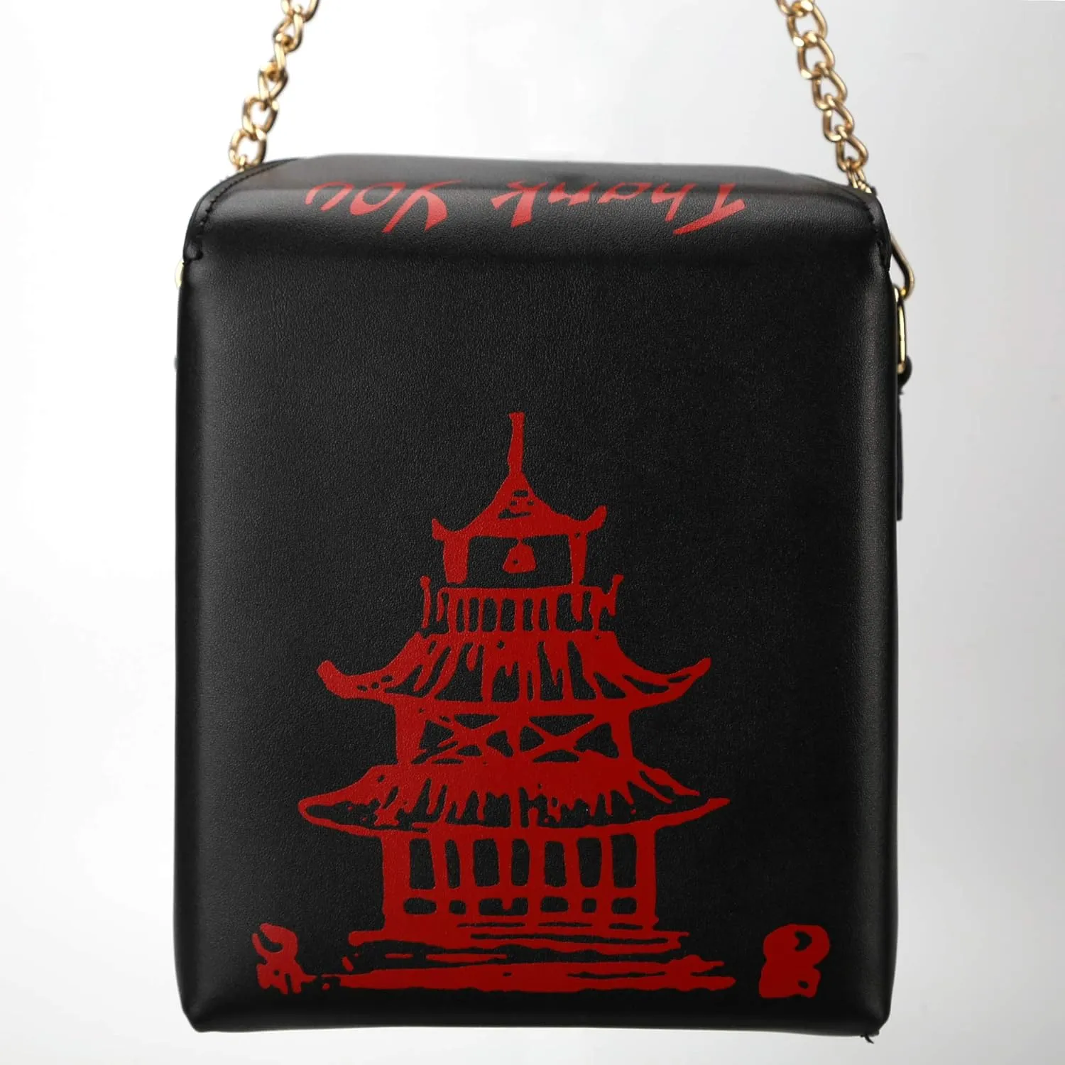 Tower Print Crossbody Shoulder Bag,Pu Chinese Takeout Box Totes Purse for Women