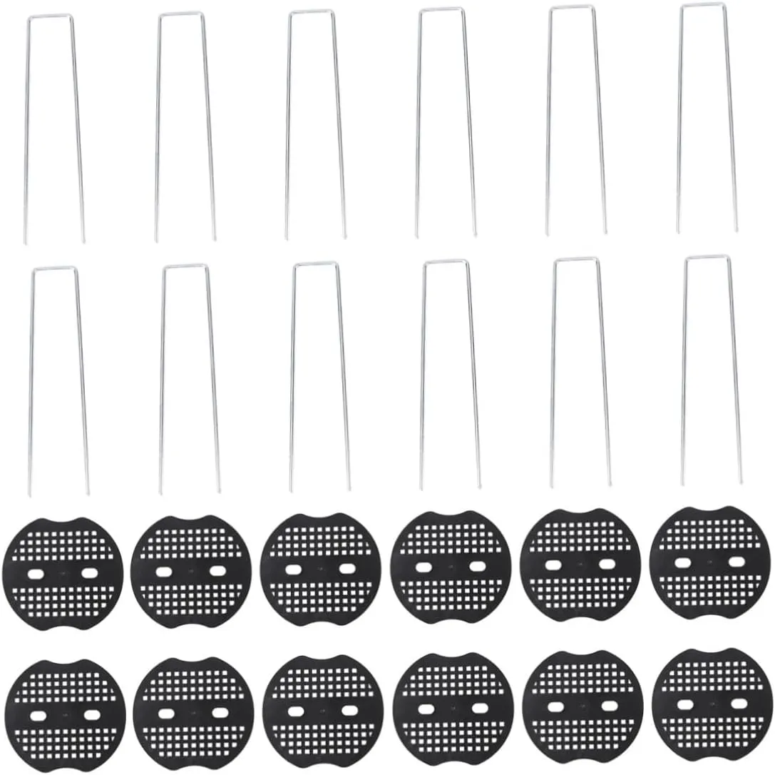 TOYANDONA 1 Set Galvanized U Shaped Ground Stakes for Lawn Gardening Includes Silver U Shaped Stakes and Black Gaskets Durable Garden Pegs for Outdoor Use for Securing Tents and Tarps