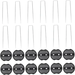 TOYANDONA 1 Set Galvanized U Shaped Ground Stakes for Lawn Gardening Includes Silver U Shaped Stakes and Black Gaskets Durable Garden Pegs for Outdoor Use for Securing Tents and Tarps