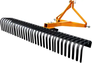 Tractor Rake Attached by 3 Points for Beautifying Landscape,Leveling Lawn and Gardening with Hard Rake Body and 60 Inches Wide Coverage for Work