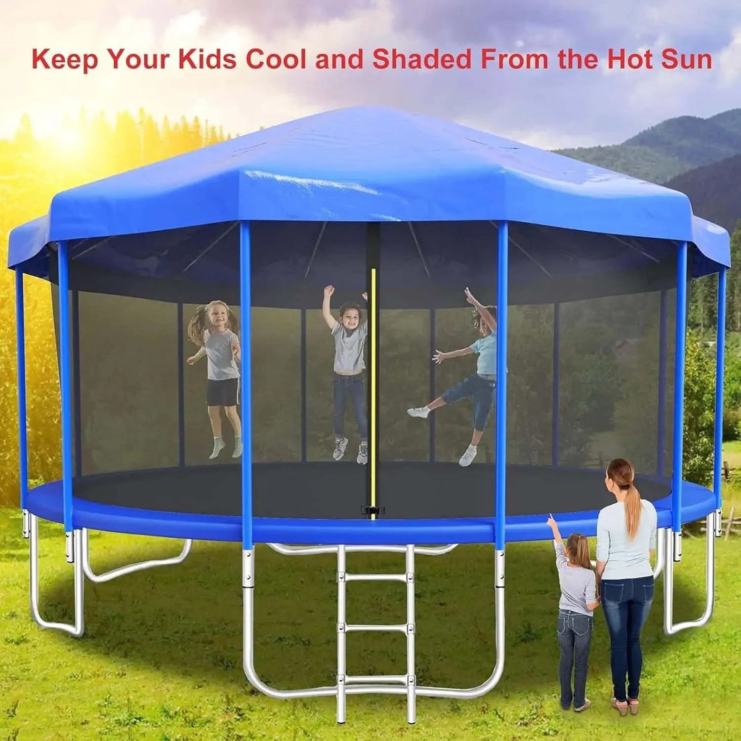 Trampoline Canopy Tent Shade Cover for 6ft-16ft Trampolines - Outdoor Sun, Rain & Snow Protection Top Roof - Ideal for Kids' Sports and Playtime Activities
