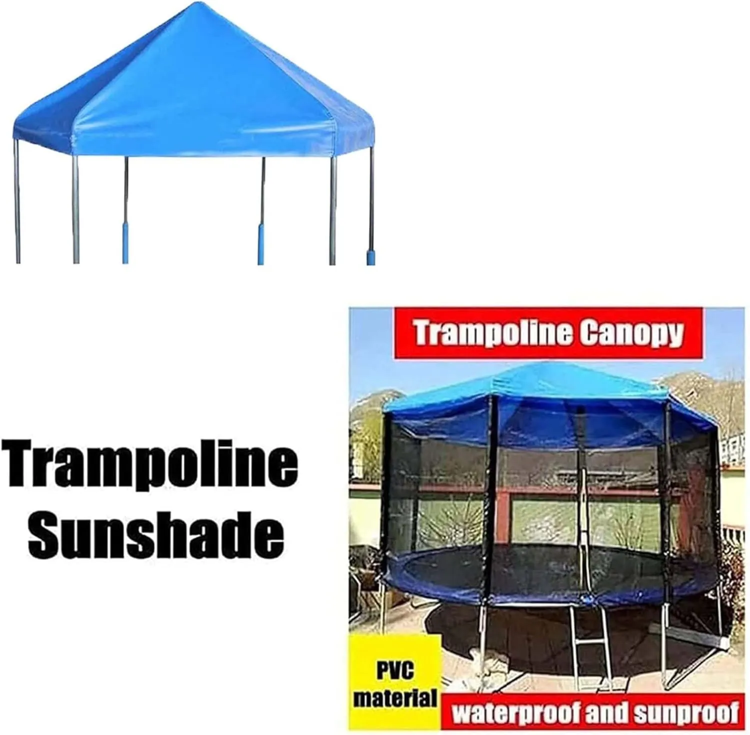 Trampoline Canopy Tent Shade Cover for 6ft-16ft Trampolines - Outdoor Sun, Rain & Snow Protection Top Roof - Ideal for Kids' Sports and Playtime Activities