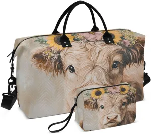 Travel Duffel Bag Highland Cow Garland Retro, Gym Bags with Multiple Interior Pockets for Men Women Toiletry Purse Included 20.5”x 1.9” x 13.8”