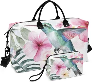Travel Duffel Bag Hummingbird Floral Retro, Gym Bags with Multiple Interior Pockets for Men Women Toiletry Purse Included 20.5”x 1.9” x 13.8”