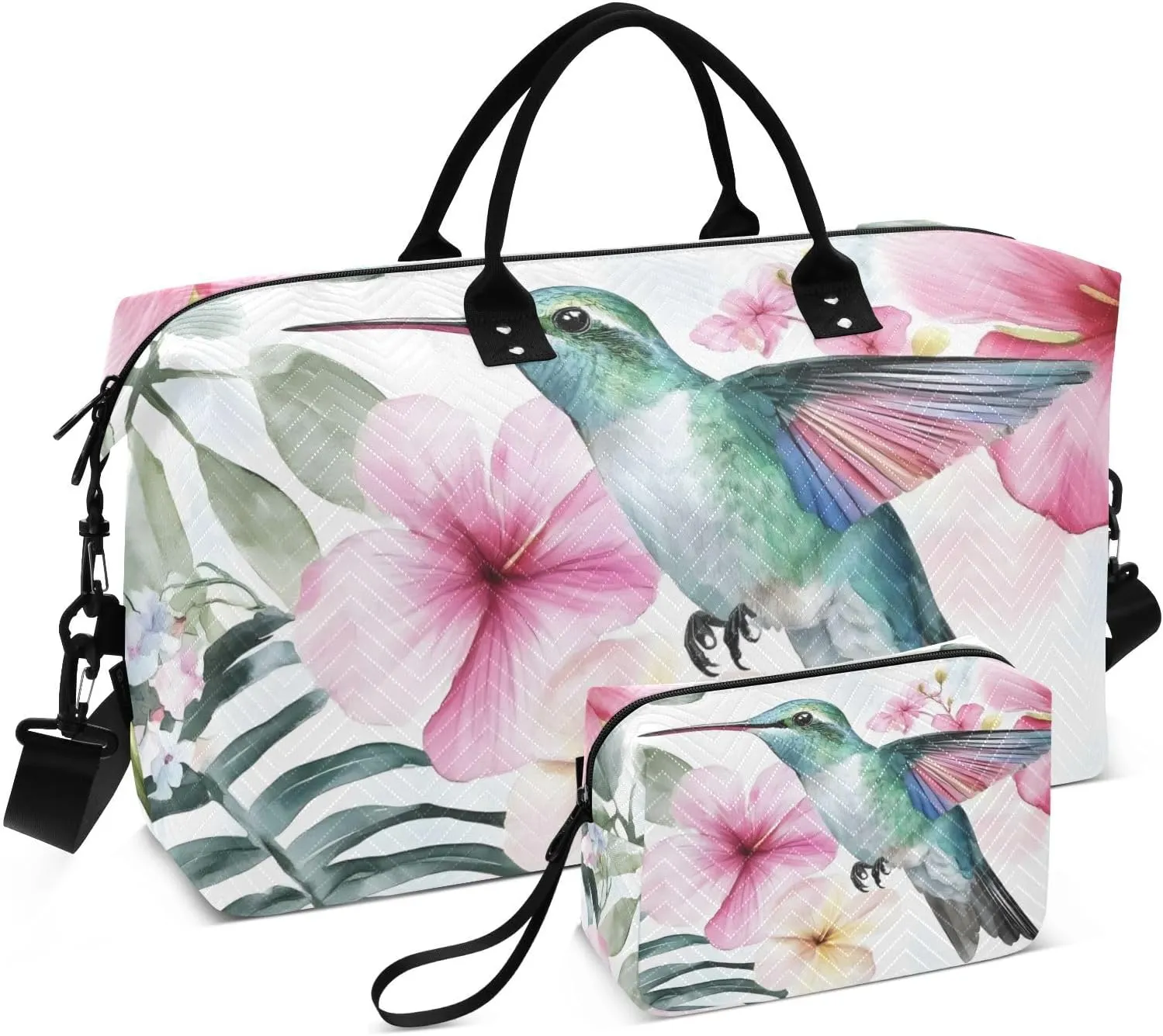 Travel Duffel Bag Hummingbird Floral Retro, Gym Bags with Multiple Interior Pockets for Men Women Toiletry Purse Included 20.5”x 1.9” x 13.8”