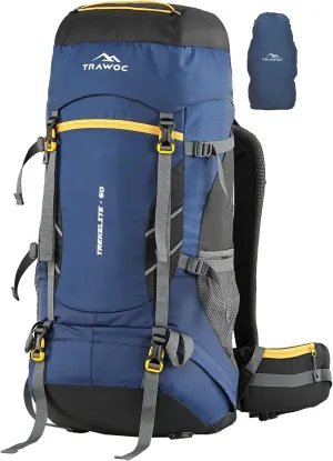 TREKELITE 60L Travel Backpack Hiking Trekking Bag Camping Rucksack for Men & Women with/Shoe Compartment-Navy Blue