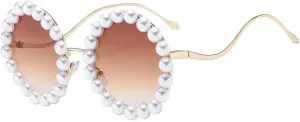 Trend Luxury Pearl Decorative Sunglasses Men Women Fashion Metal Frame Round Outdoors Travel Sun Glasses Uv400