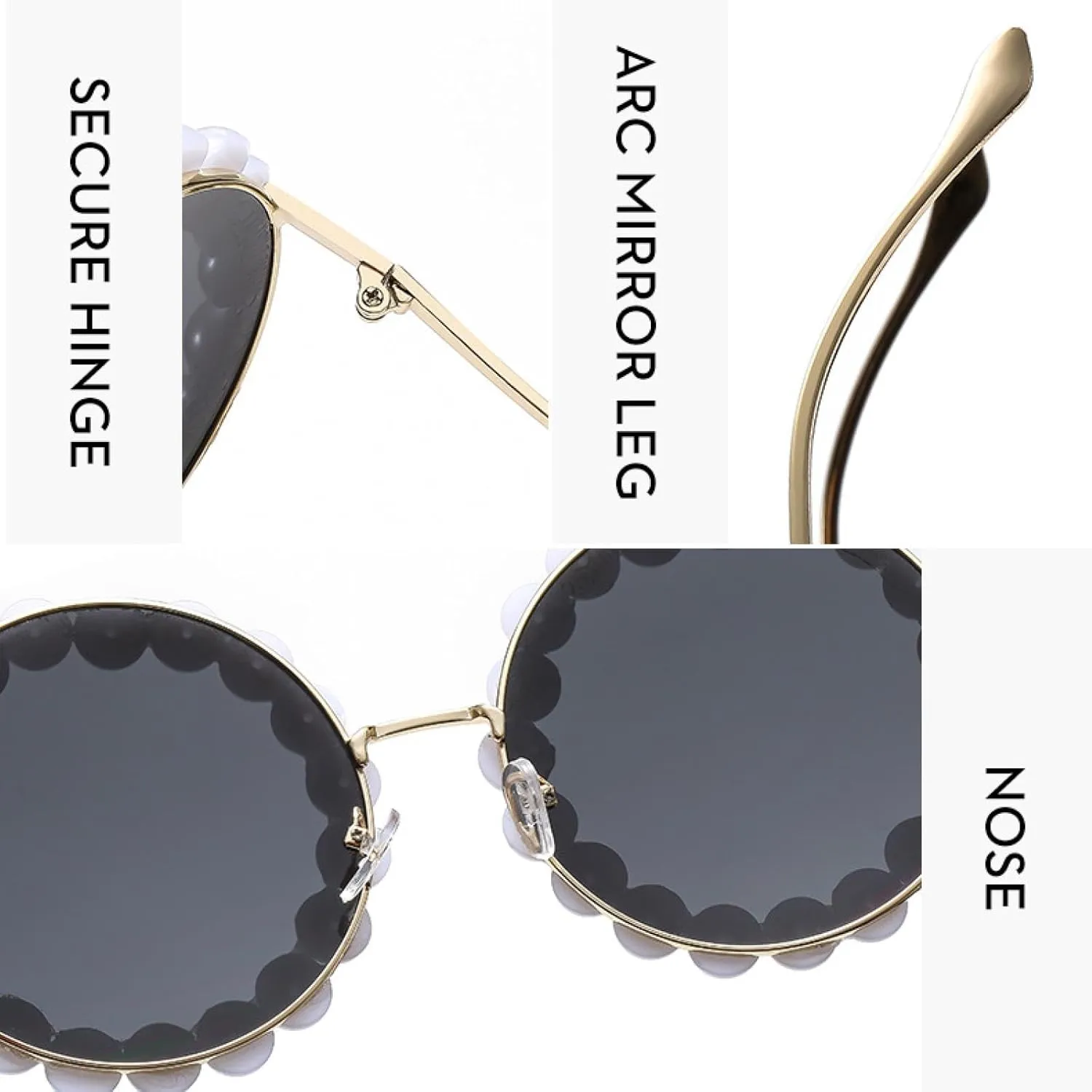 Trend Luxury Pearl Decorative Sunglasses Men Women Fashion Metal Frame Round Outdoors Travel Sun Glasses Uv400