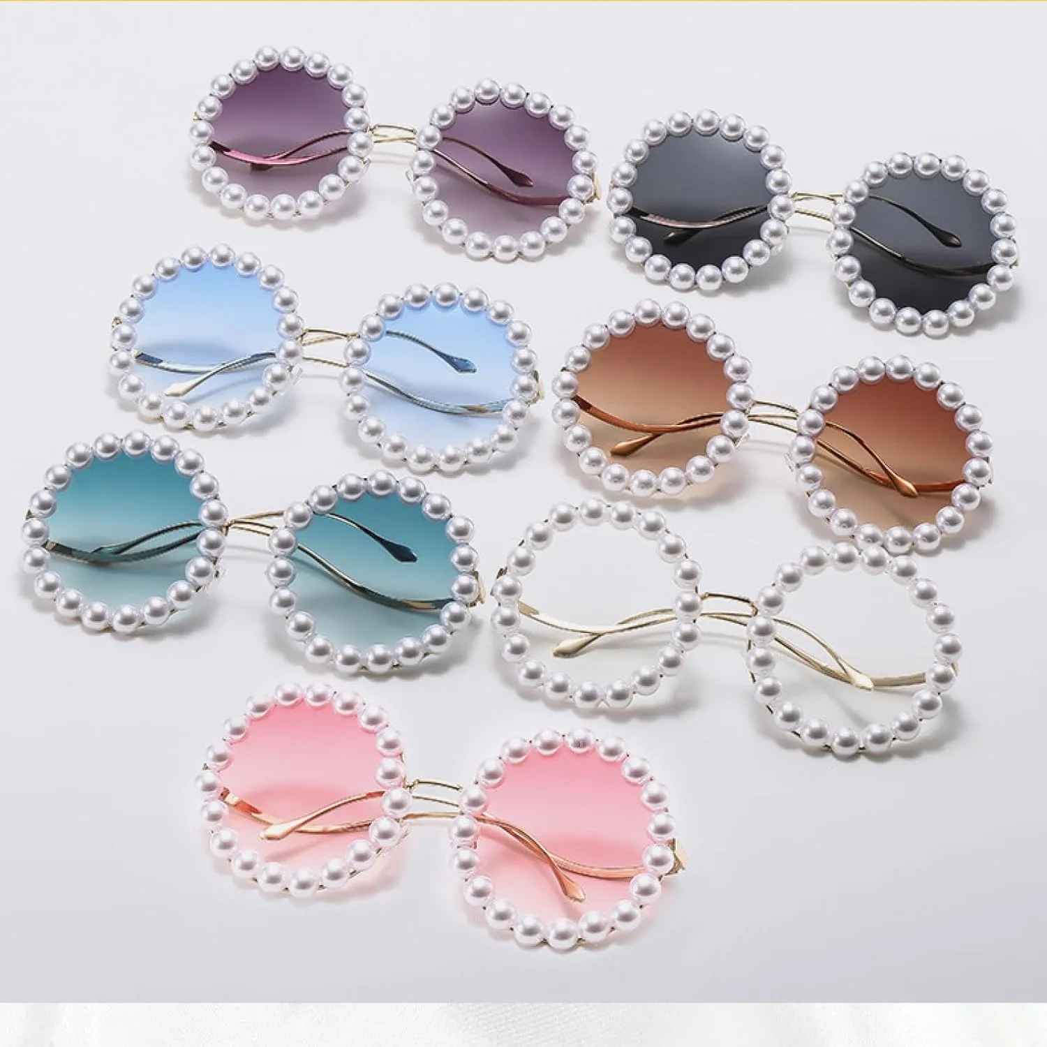 Trend Luxury Pearl Decorative Sunglasses Men Women Fashion Metal Frame Round Outdoors Travel Sun Glasses Uv400