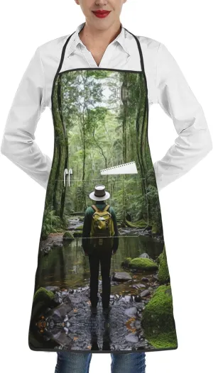 Tropical Wilderness Jungle Print Kitchen Apron Gardening Apron Aprons With Pocket For Cooking Kitchen Gardening And Salon
