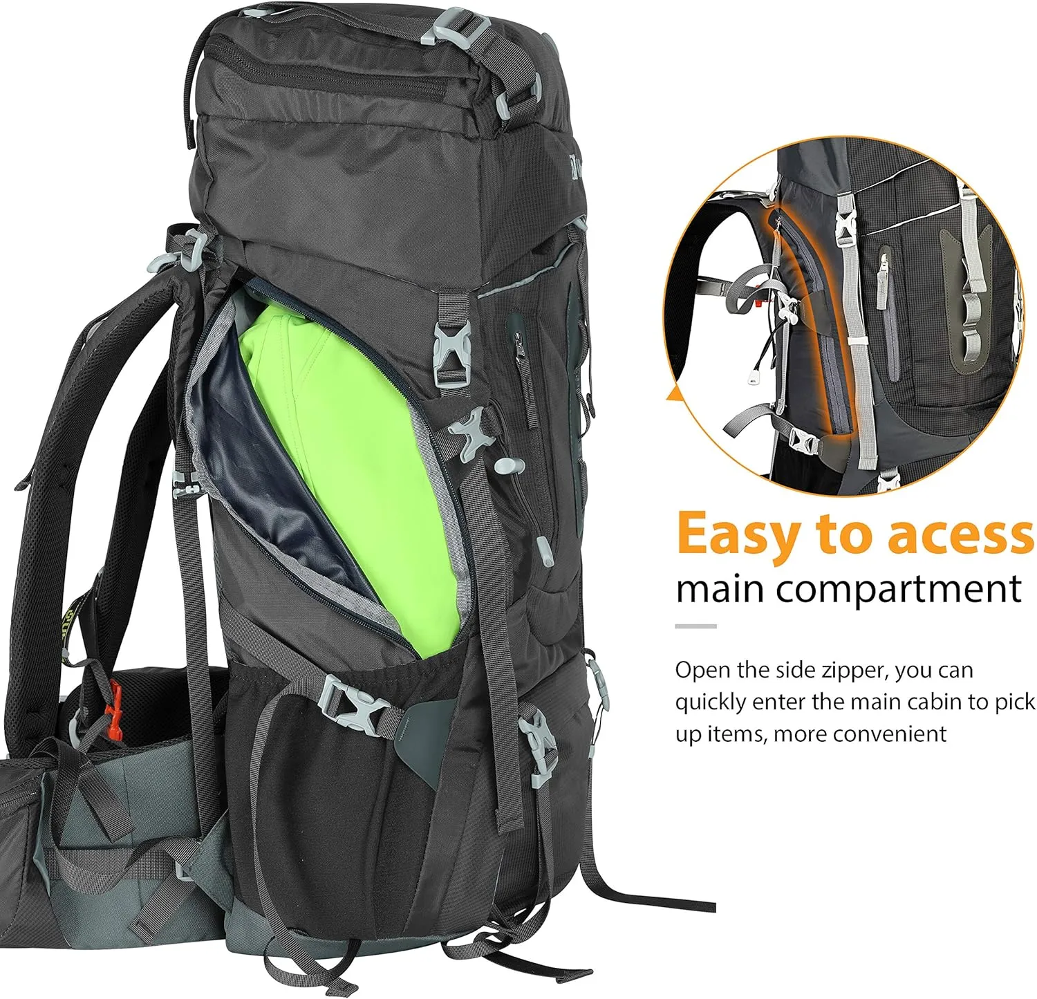 Ubon 60L Internal Frame Hiking Backpack Waterproof Camping Backpack with Rain Cover