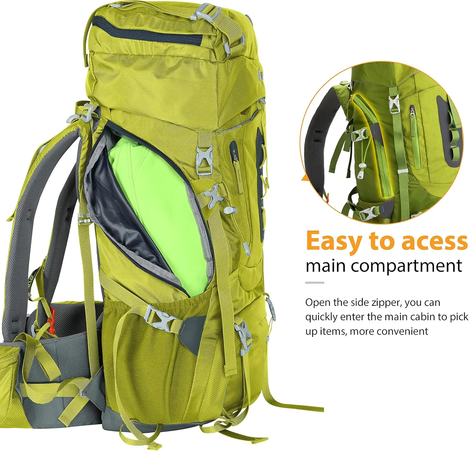 Ubon 60L Internal Frame Hiking Backpack Waterproof Camping Backpack with Rain Cover