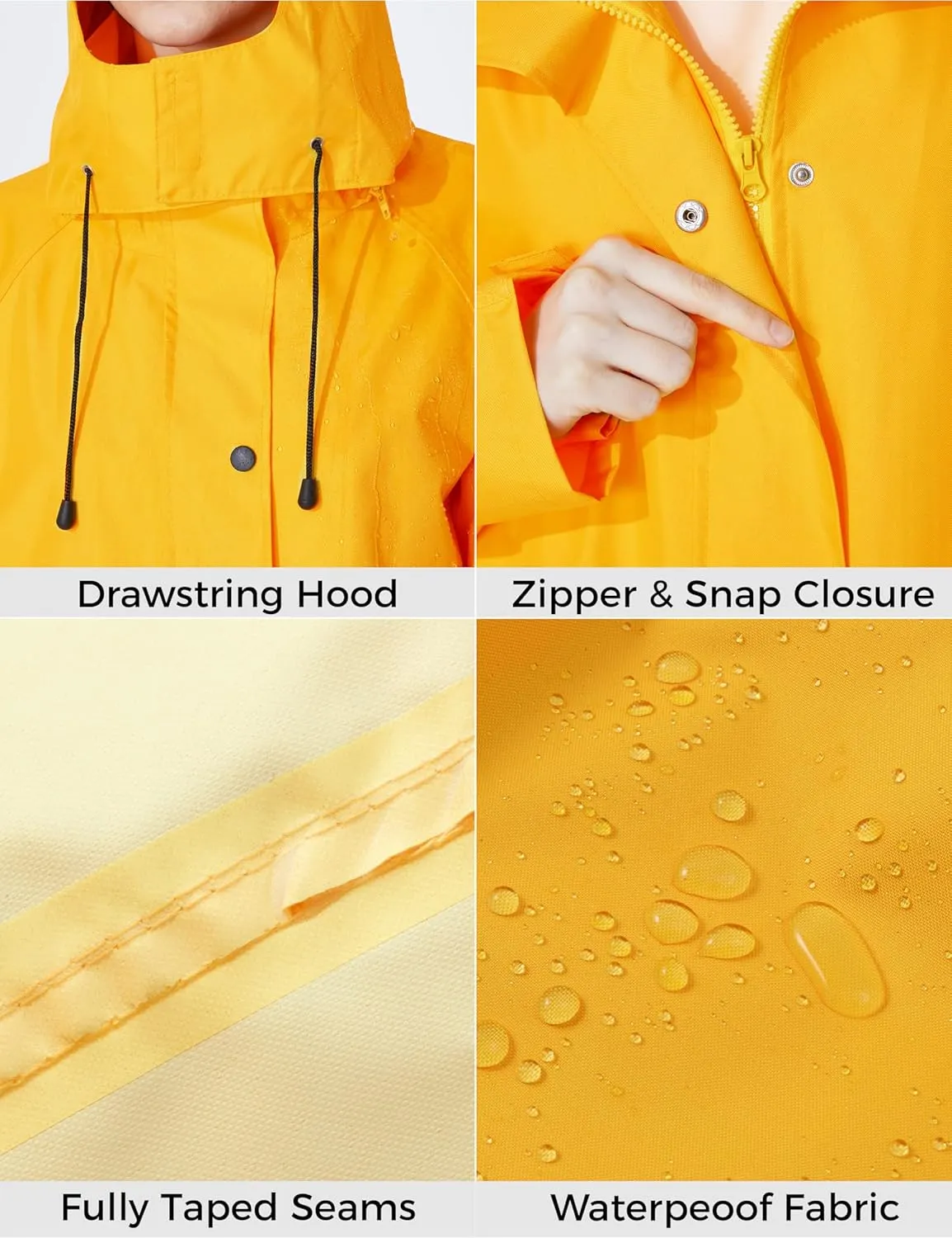 Ubon Women's Rain Coat Waterproof with Hood Long Raincoat Packable Rain Jacket Casual Windbreaker