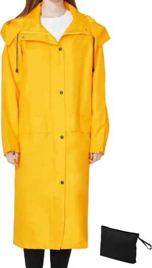 Ubon Women's Rain Coat Waterproof with Hood Long Raincoat Packable Rain Jacket Casual Windbreaker