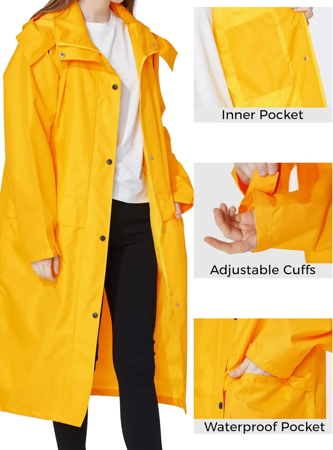 Ubon Women's Rain Coat Waterproof with Hood Long Raincoat Packable Rain Jacket Casual Windbreaker