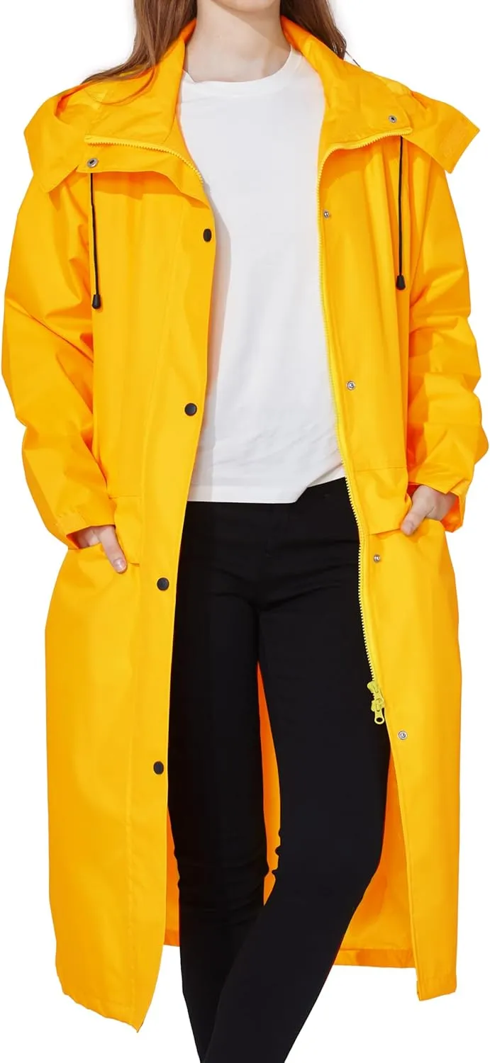 Ubon Women's Rain Coat Waterproof with Hood Long Raincoat Packable Rain Jacket Casual Windbreaker